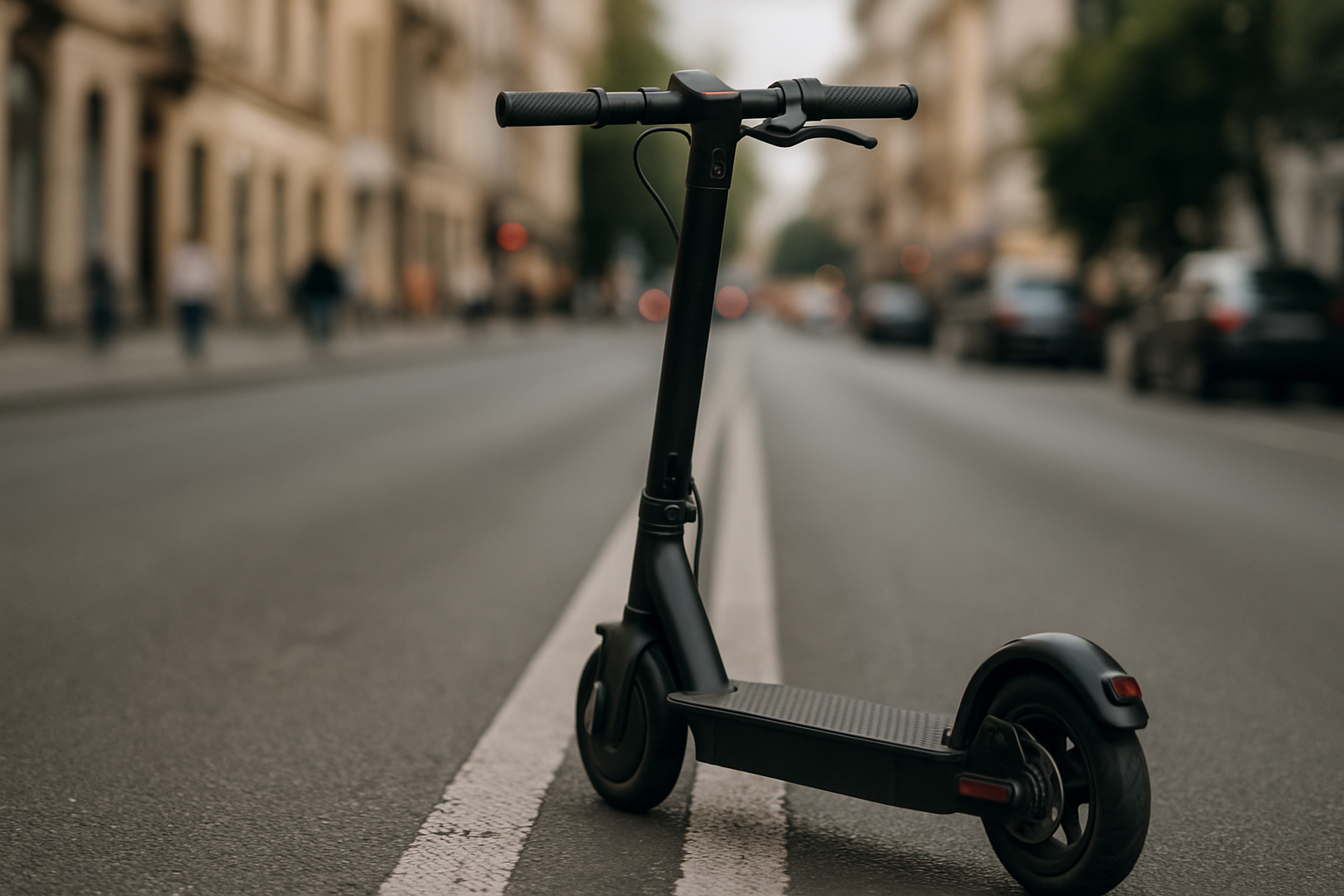 cover-276906 Skuter elektryczny na ulicy, z widocznymi detalami i miejskim tłem, idealny do transportu w mieście.